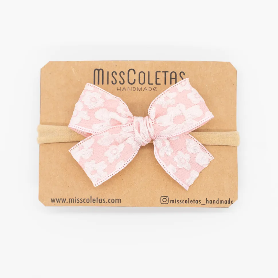 Diadema bebé lazo estampado satinado rosa