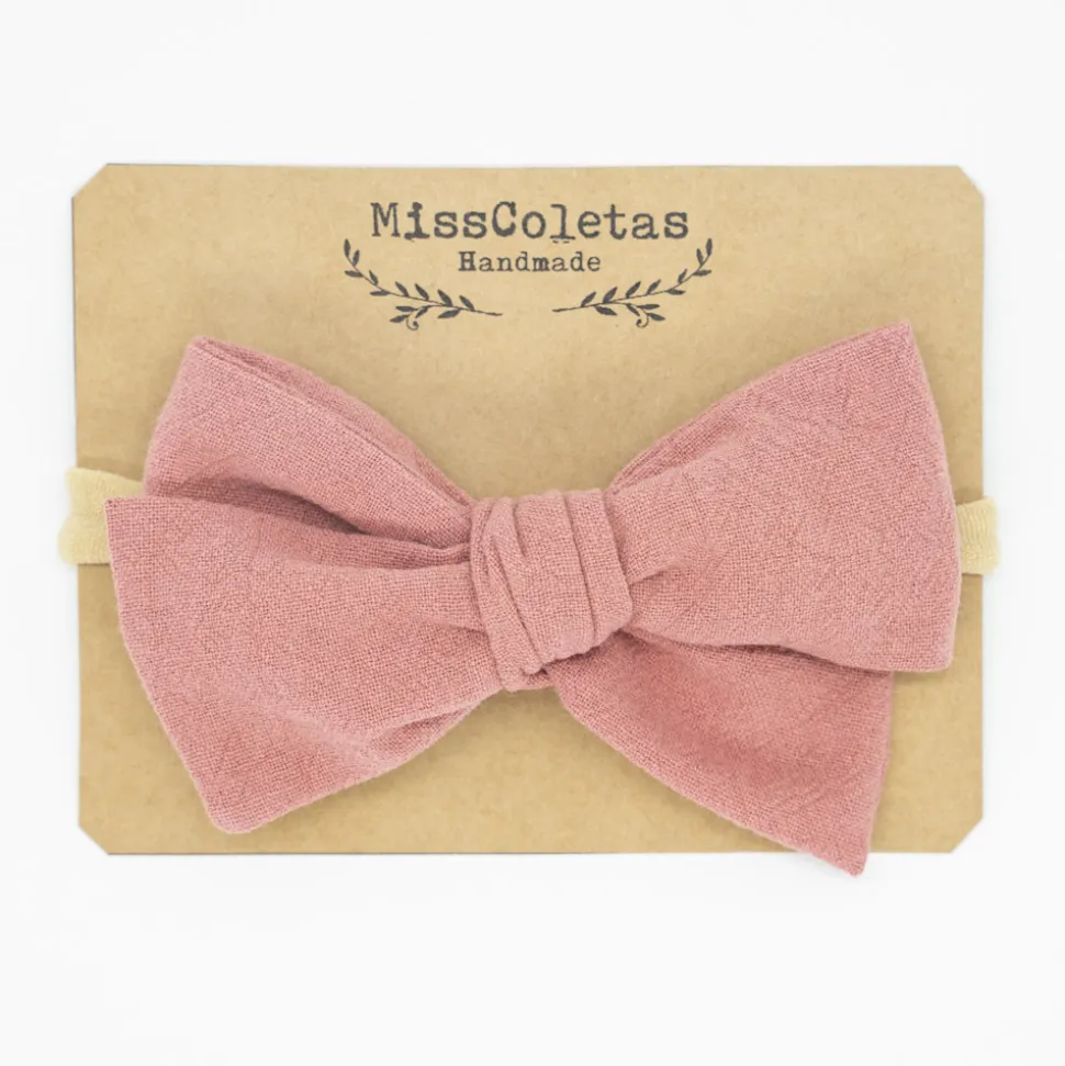 Diadema bebé lazo rosa rústico