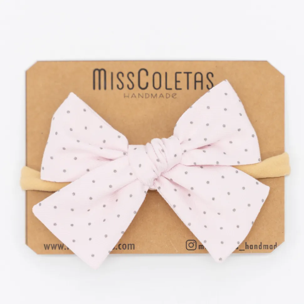 Diadema bebé lazo rosa topitos