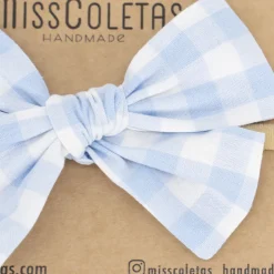 Diadema bebé lazo vichy azul celeste