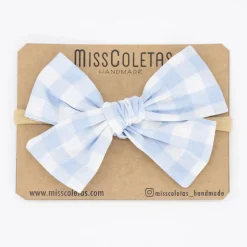 Diadema bebé lazo vichy azul celeste