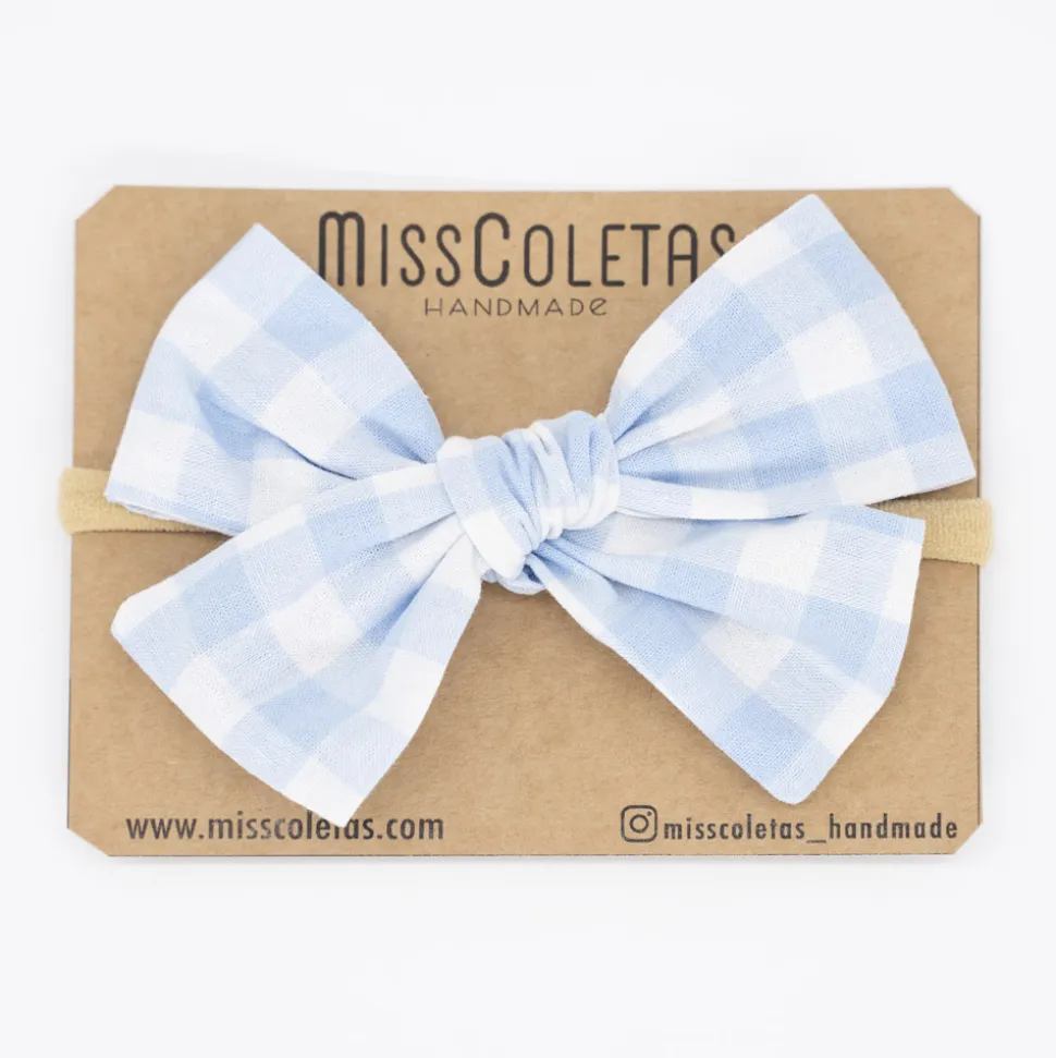Diadema bebé lazo vichy azul celeste