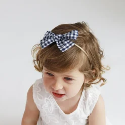 Diadema bebé lazo vichy azul marino