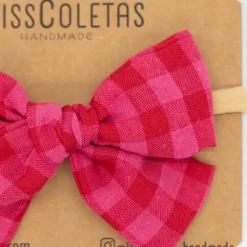 Diadema bebé lazo vichy bicolor frambuesa
