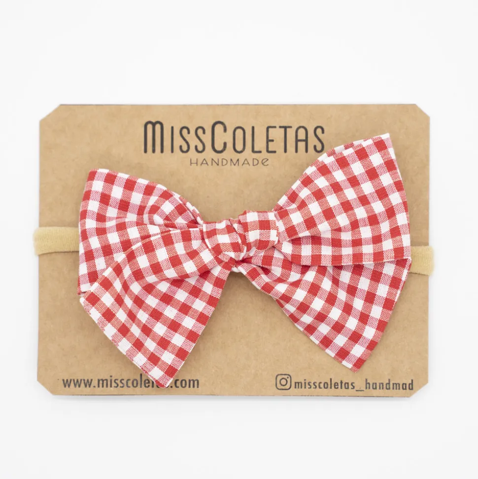 Diadema bebé lazo vichy pequeño rojo