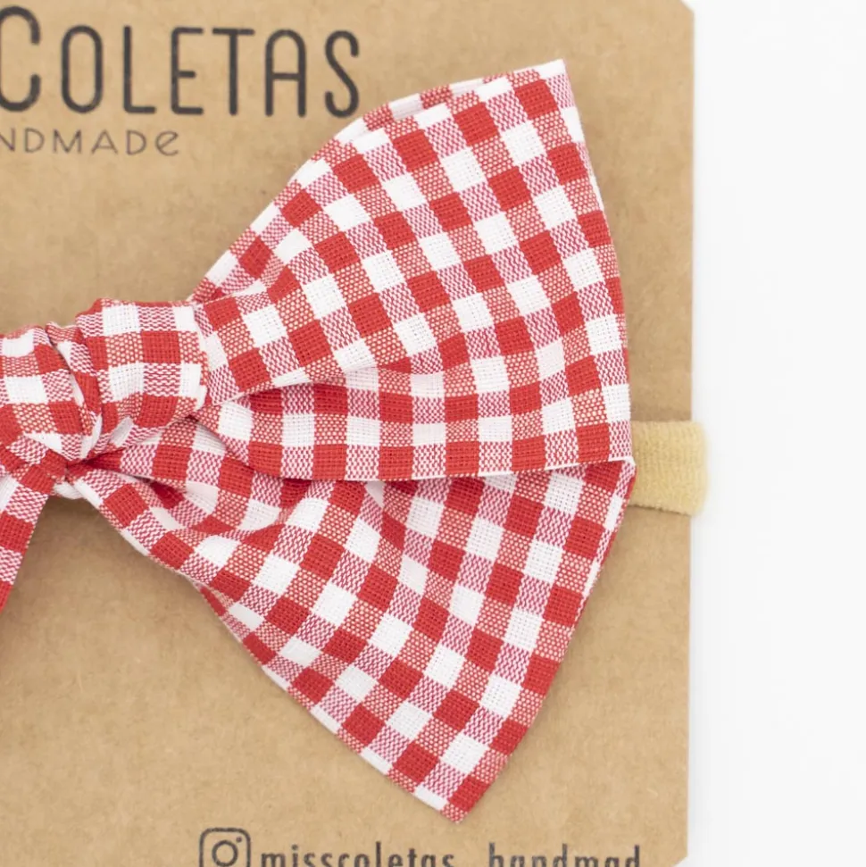 Diadema bebé lazo vichy pequeño rojo
