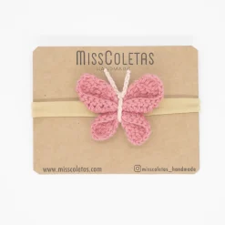Diadema bebé mariposa crochet rosa
