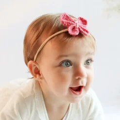 Diadema bebé mariposa crochet rosa