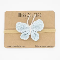 Diadema bebé mariposa crochet azul celeste
