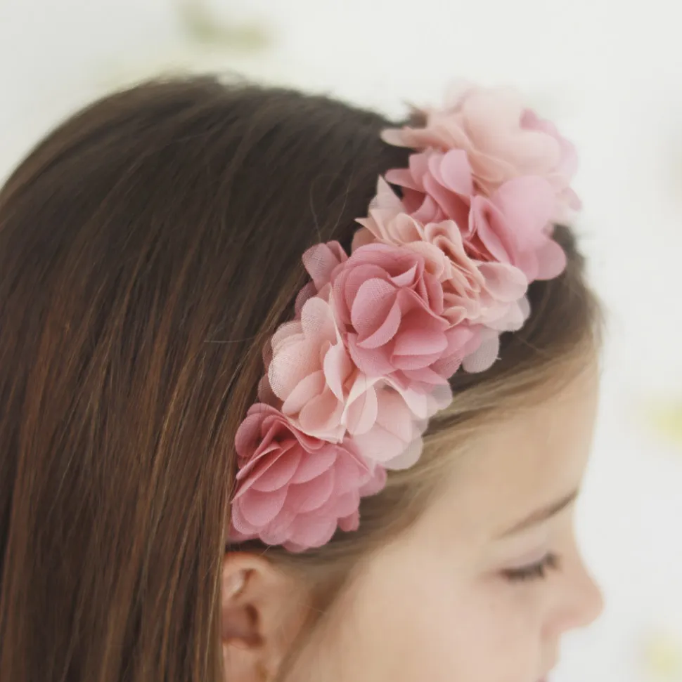 Diadema flores combinada rosa