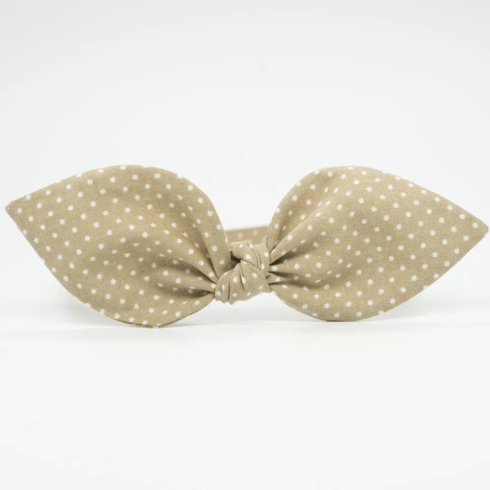 Diadema lazo beige topos hecha a mano