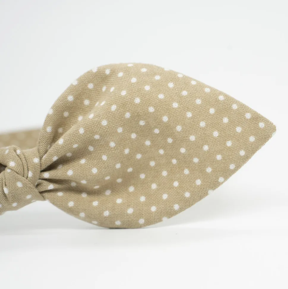Diadema lazo beige topos hecha a mano