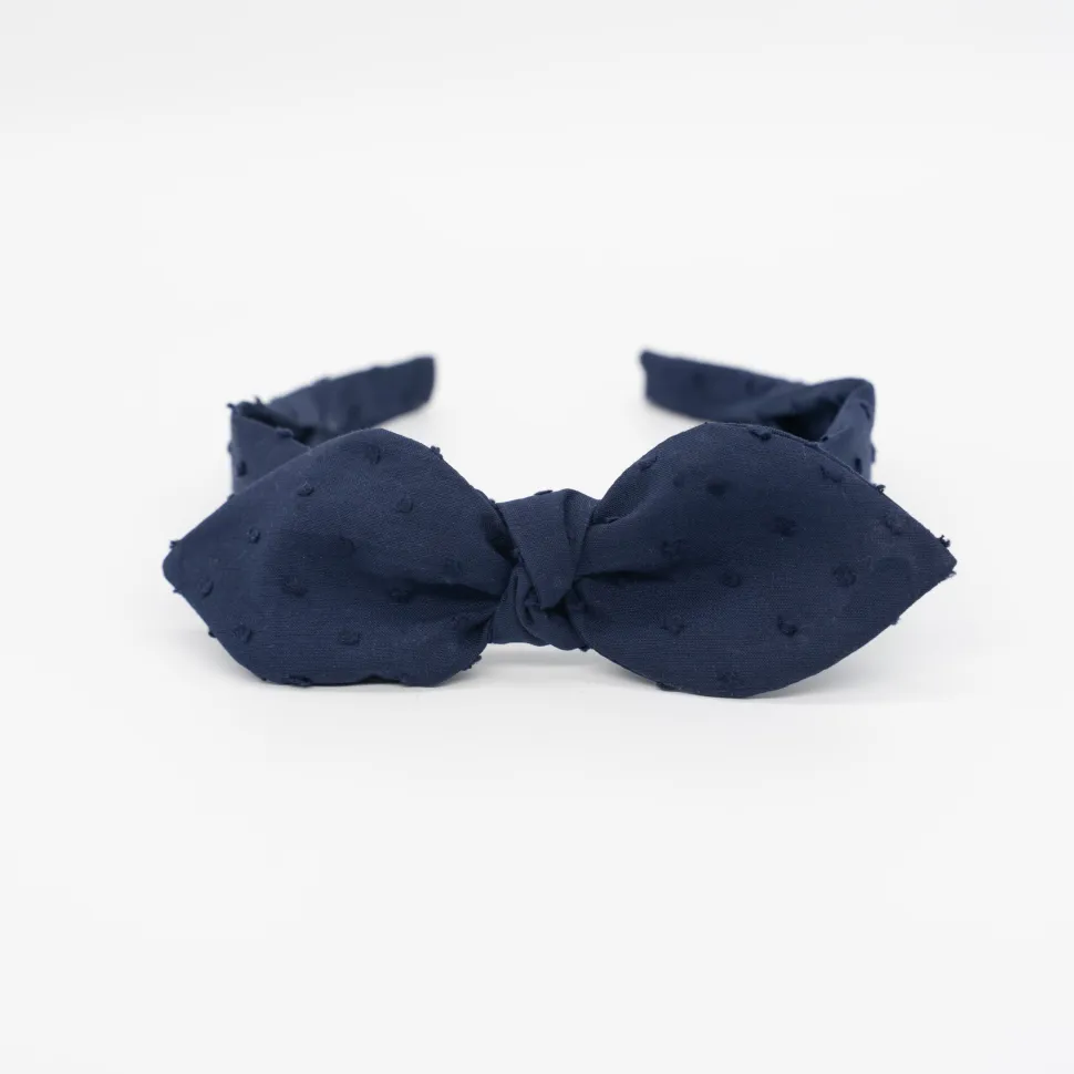 Diadema lazo chloé azul marino plumeti hecha a mano