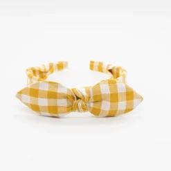 Diadema lazo chloe vichy amarillo ocre hecha a mano