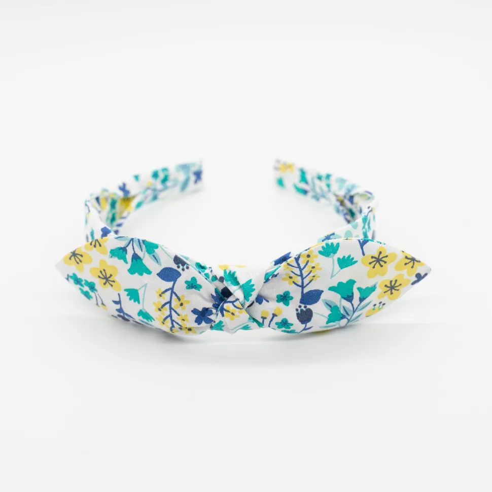 Diadema lazo chloé flores azules hecha a mano
