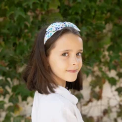 Diadema lazo chloé flores azules hecha a mano