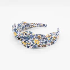 Diadema lazo chloé flores azul marino hecha a mano