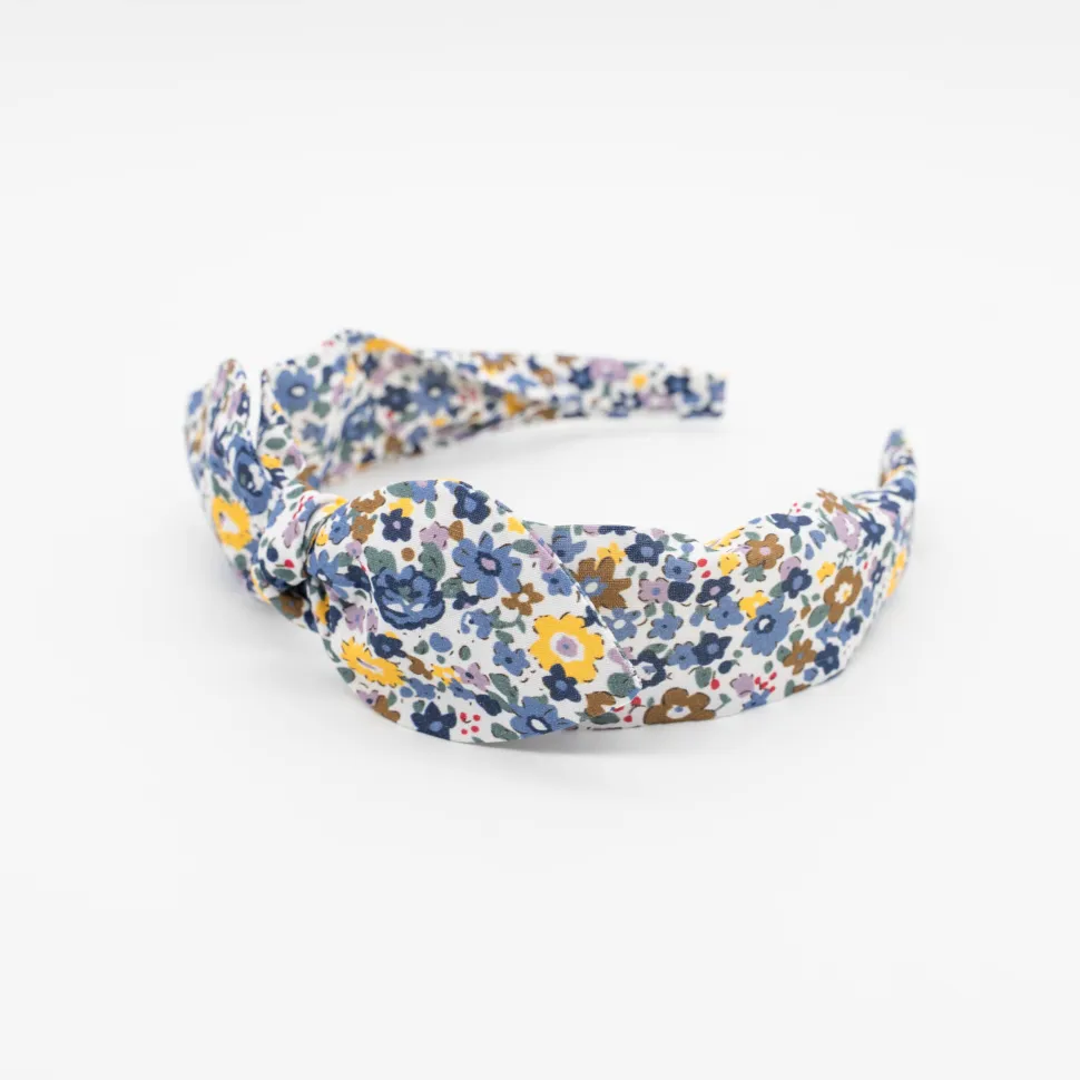 Diadema lazo chloé flores azul marino hecha a mano