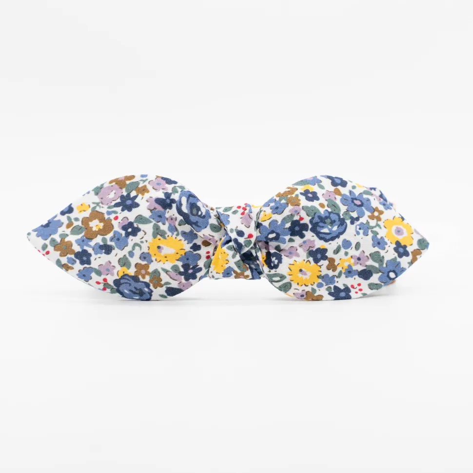 Diadema lazo chloé flores azul marino hecha a mano