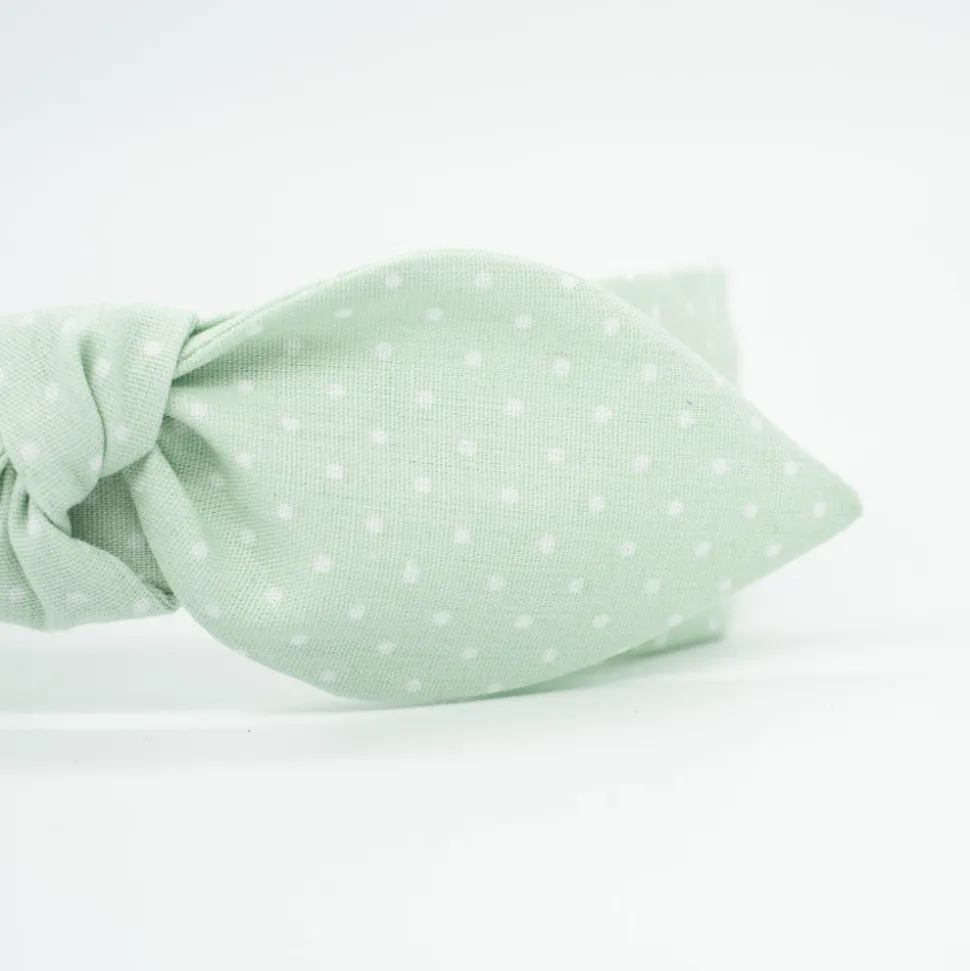 Diadema lazo chloé topos verde mint hecha a mano
