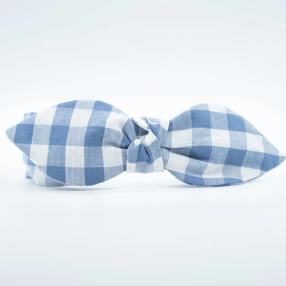 Diadema lazo chloé vichy azul hecha a mano