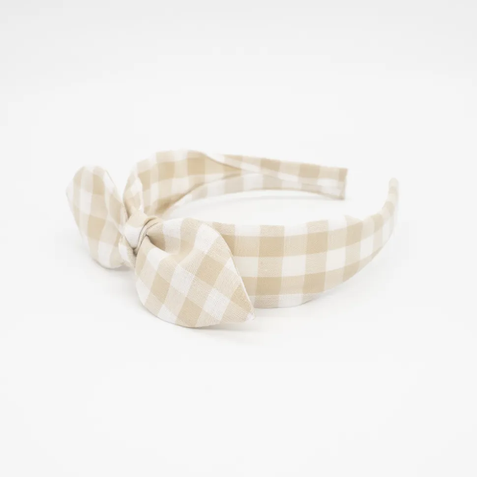 Diadema lazo chloé vichy beige hecha a mano