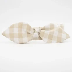 Diadema lazo chloé vichy beige hecha a mano