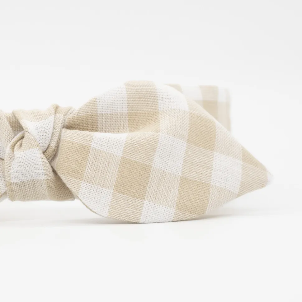 Diadema lazo chloé vichy beige hecha a mano