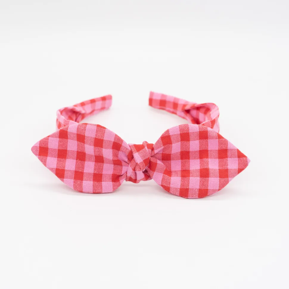 Diadema lazo chloé vichy bicolor rojo frambuesa