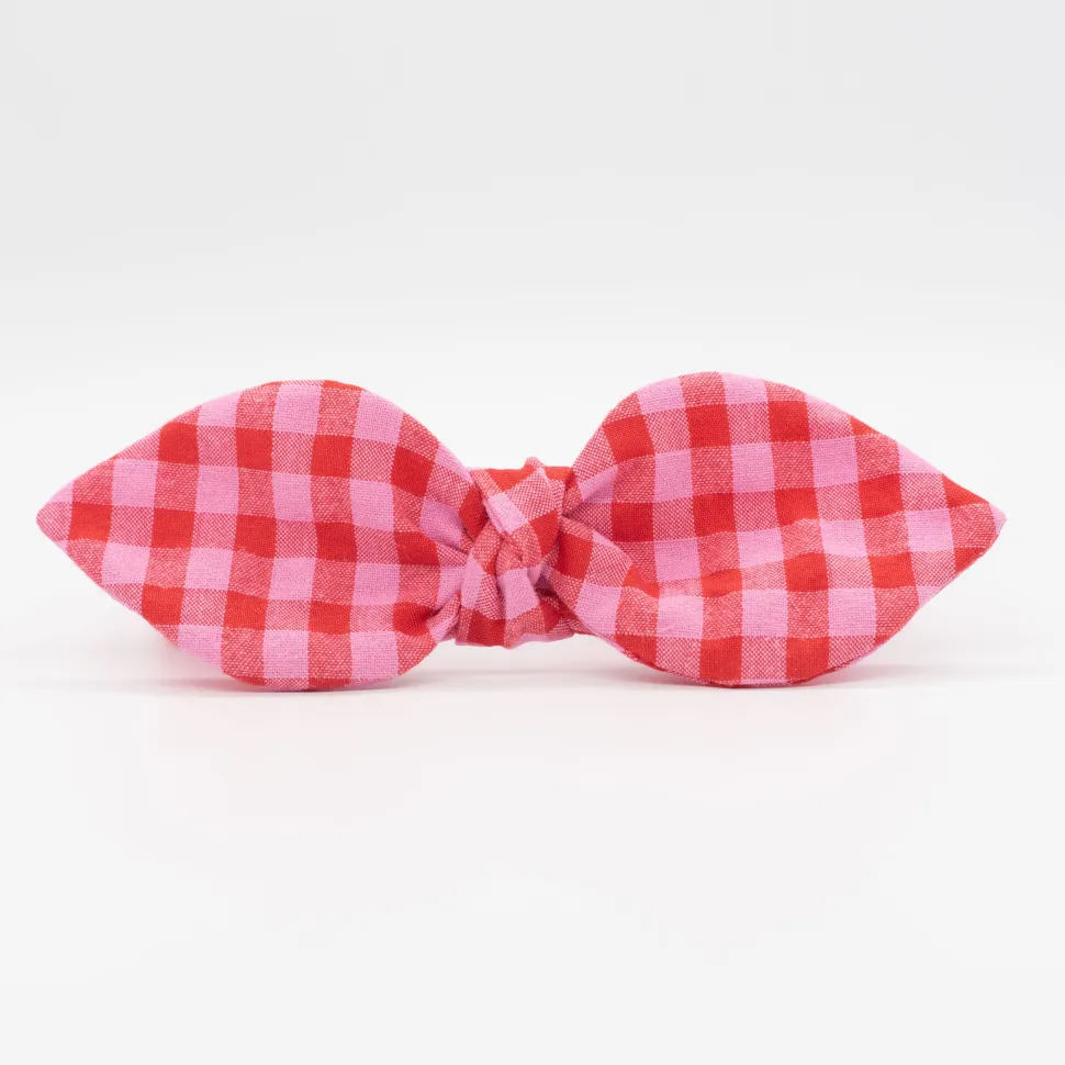Diadema lazo chloé vichy bicolor rojo frambuesa