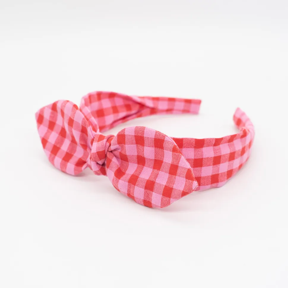 Diadema lazo chloé vichy bicolor rojo frambuesa