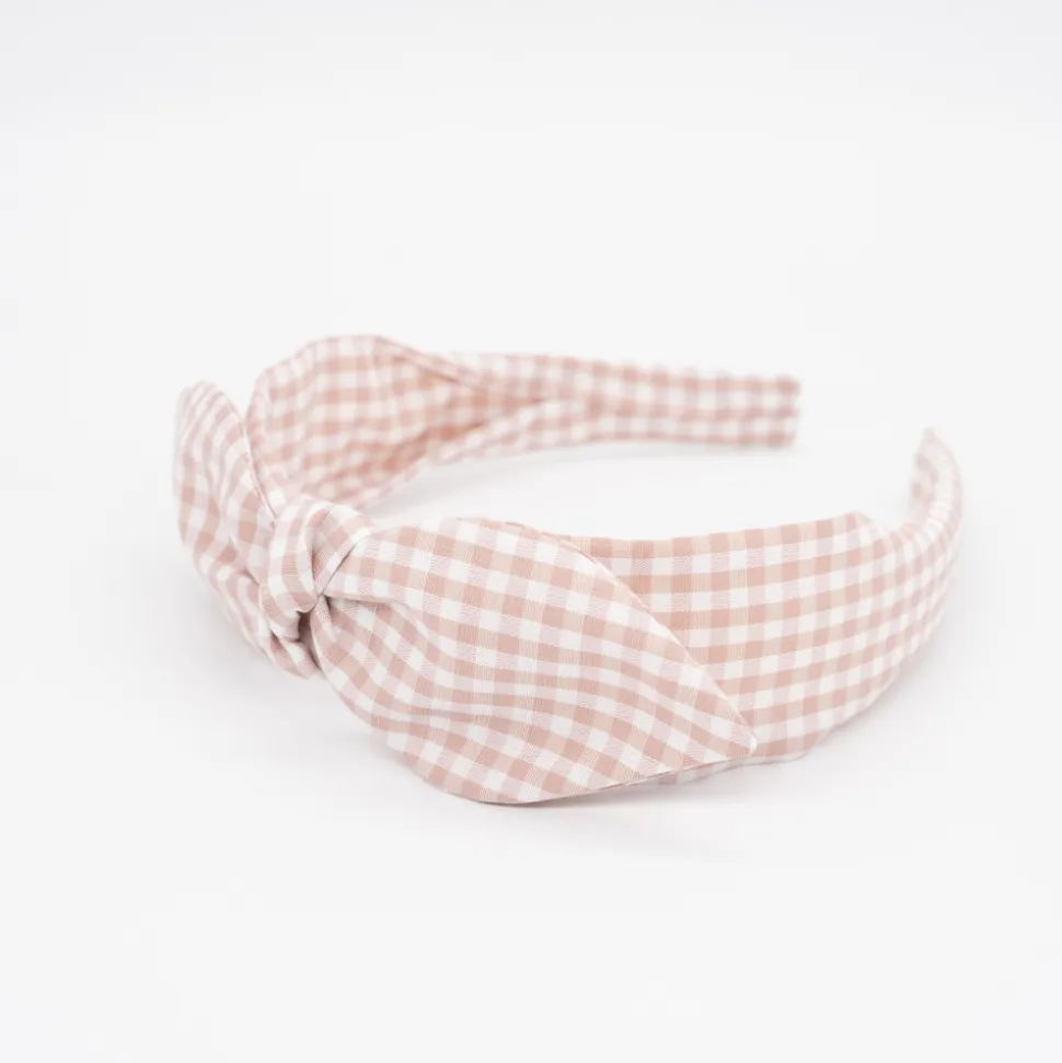 Diadema lazo chloé vichy rosa nude hecha a mano