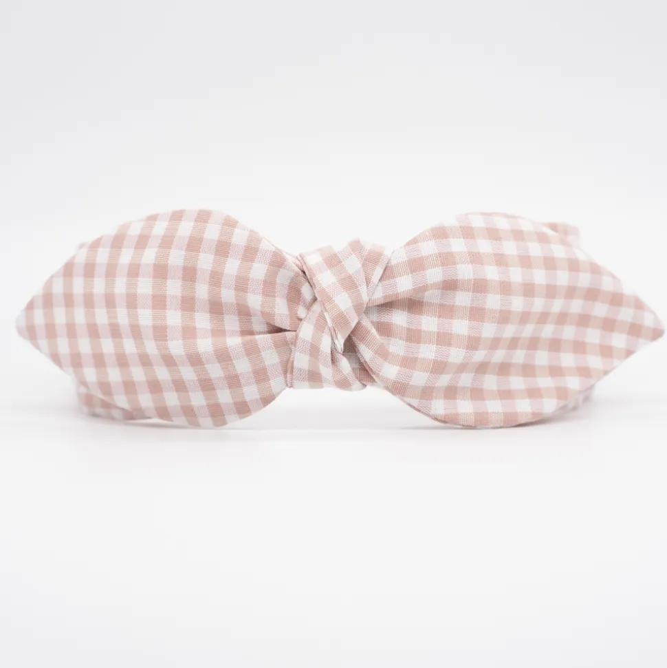 Diadema lazo chloé vichy rosa nude hecha a mano