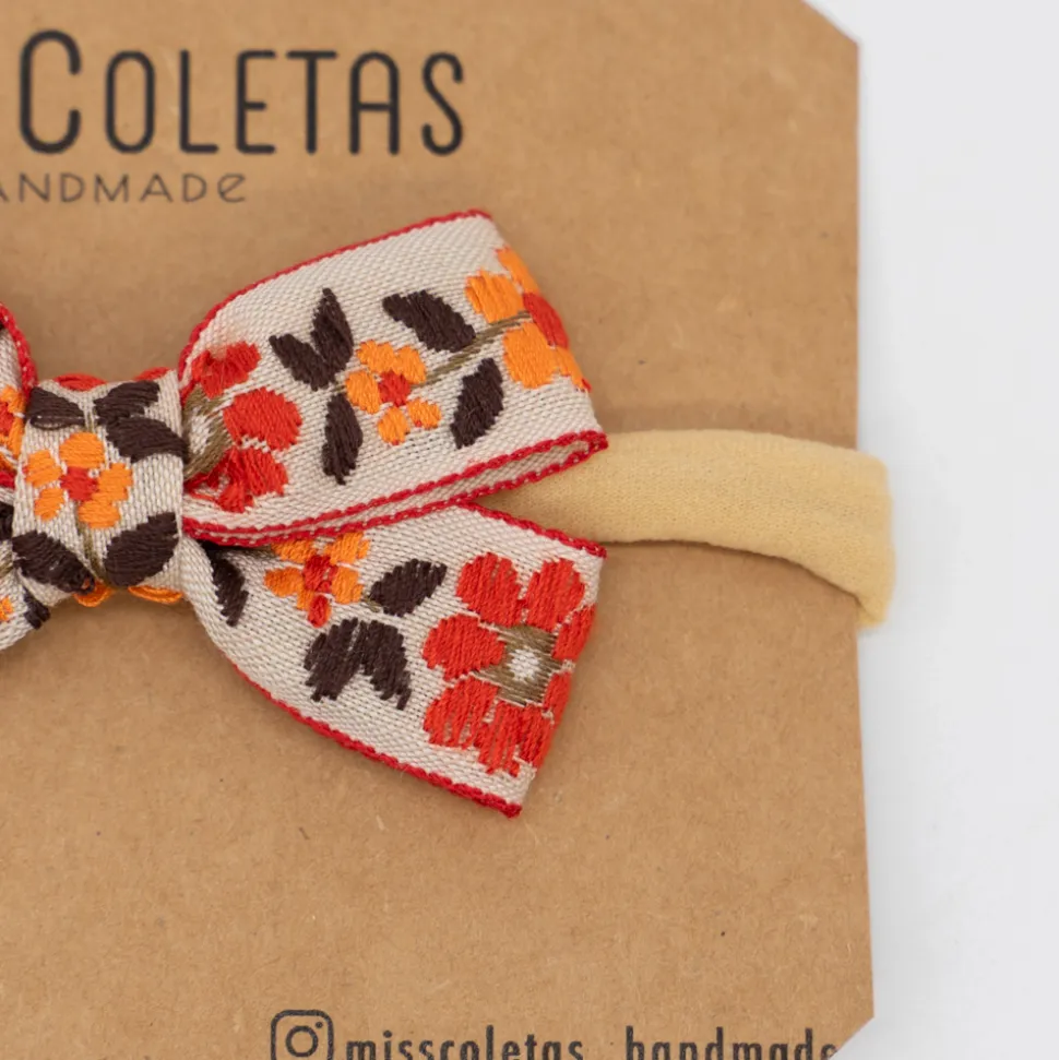Diadema lazo doble de cinta bordada