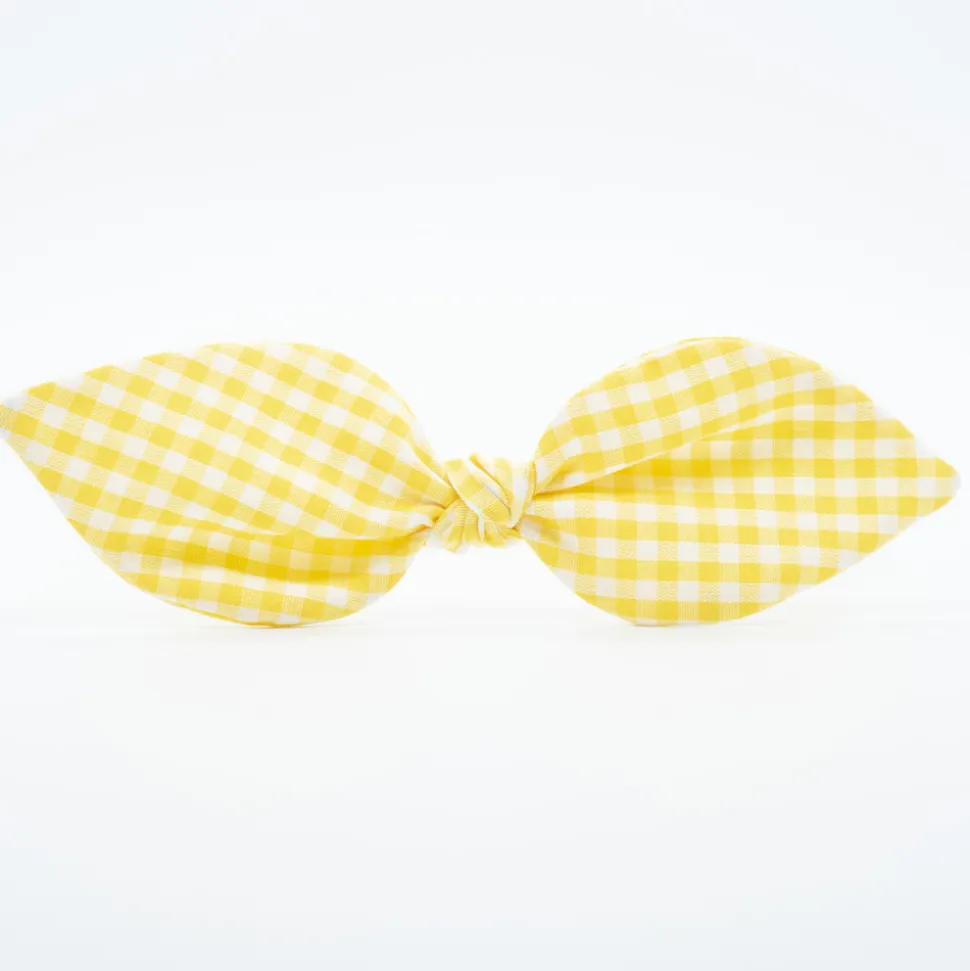 Diadema lazo vichy amarillo hecha a mano