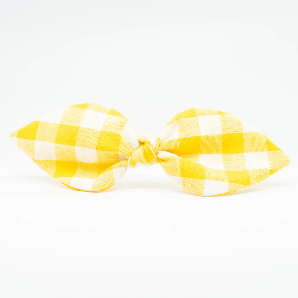 Diadema lazo vichy amarillo hecha a mano
