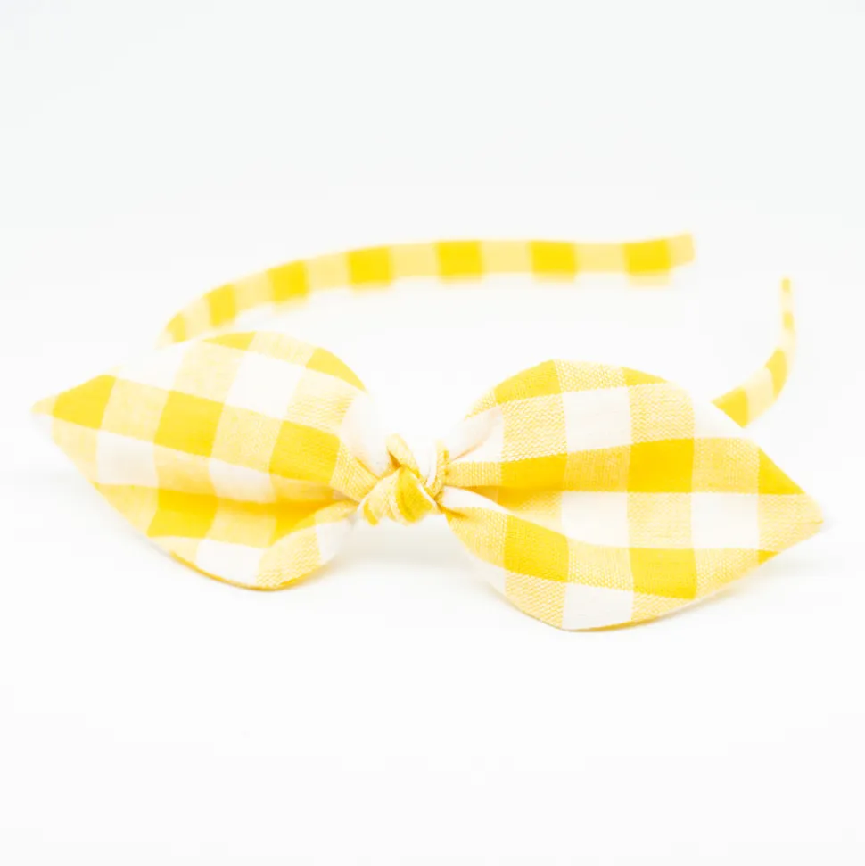Diadema lazo vichy amarillo hecha a mano