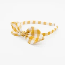 Diadema lazo vichy amarillo ocre hecha a mano