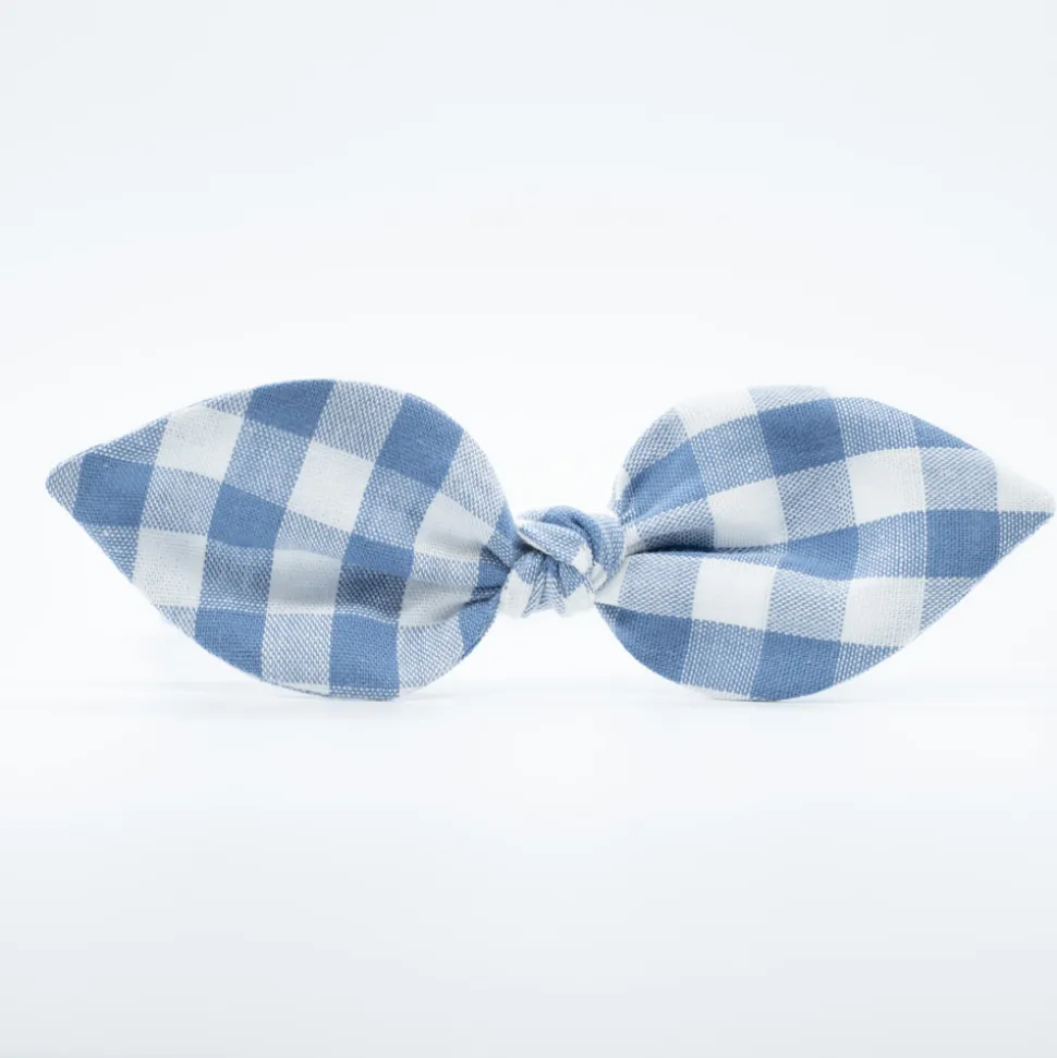 Diadema lazo vichy azul jean hecha a mano