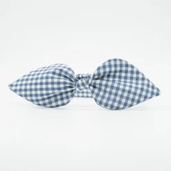 Diadema lazo vichy azul jean hecha a mano