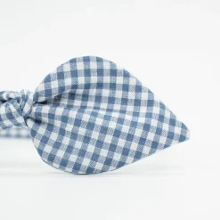 Diadema lazo vichy azul jean hecha a mano