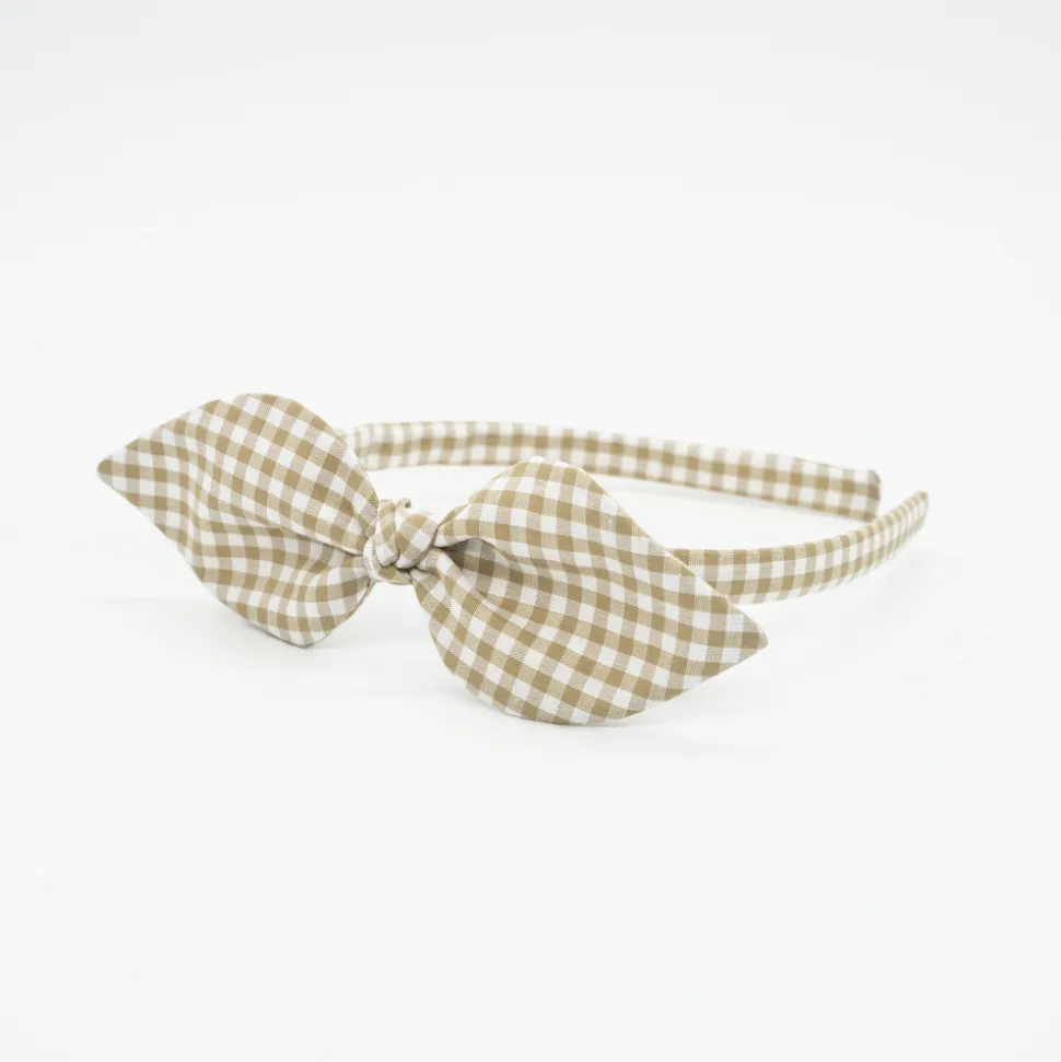 Diadema lazo vichy beige hecha a mano