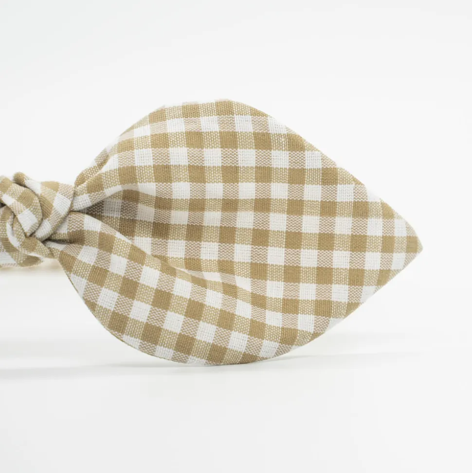 Diadema lazo vichy beige hecha a mano