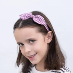 Diadema lazo vichy bicolor rosa hecha a mano