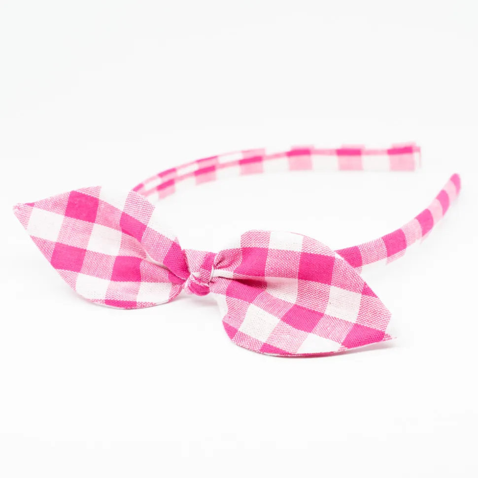 Diadema lazo vichy fucsia hecha a mano