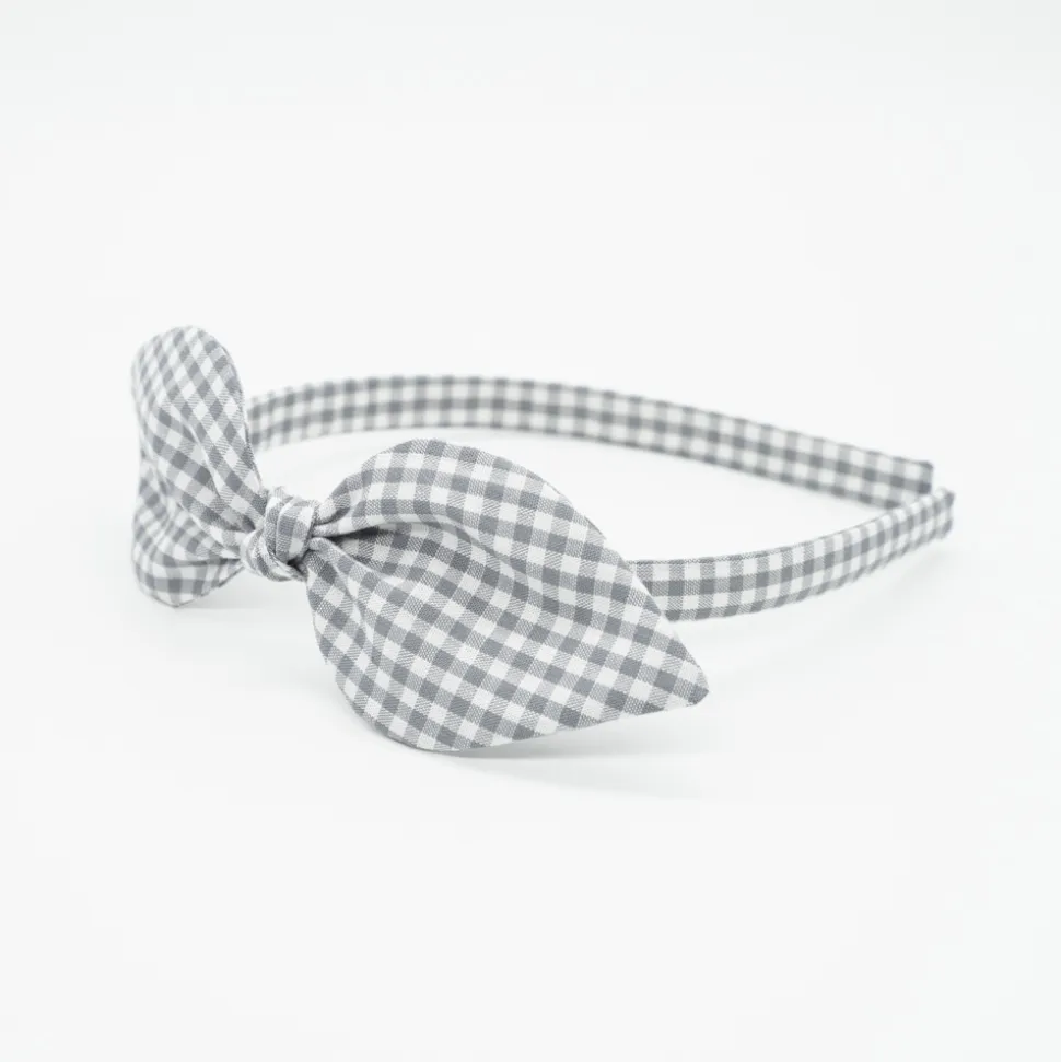 Diadema lazo vichy gris hecha a mano