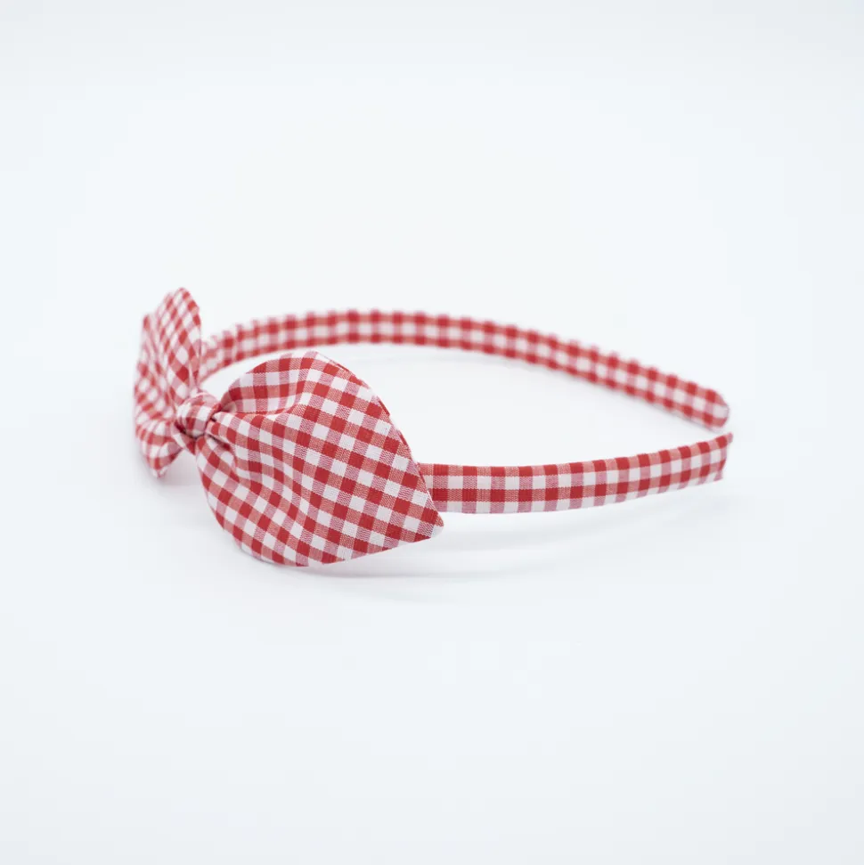 Diadema lazo vichy rojo hecha a mano