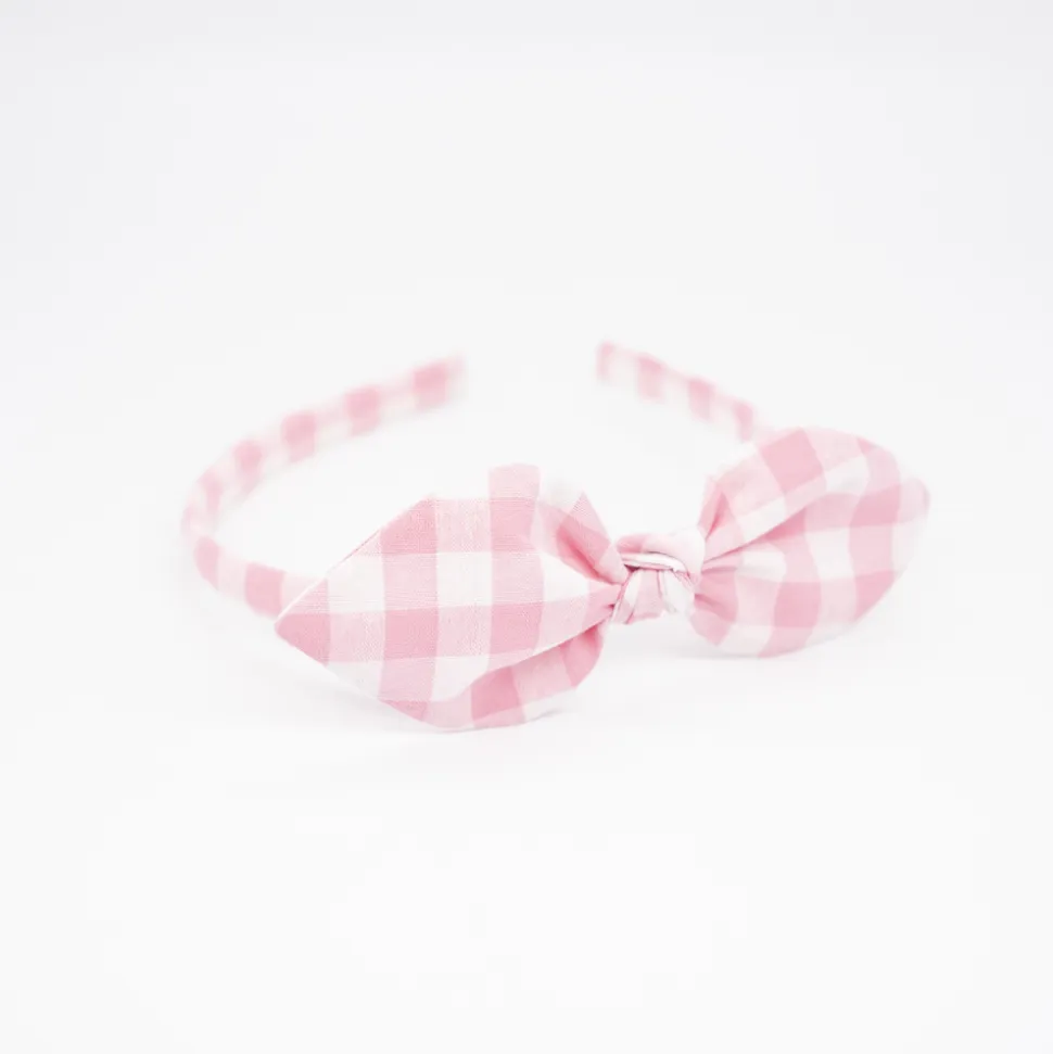 Diadema lazo vichy rosa hecha a mano