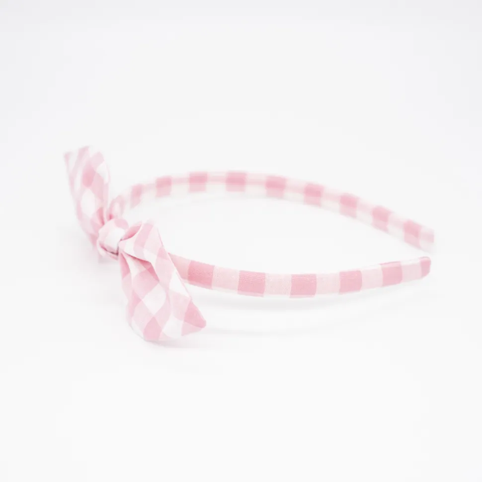 Diadema lazo vichy rosa hecha a mano