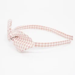 Diadema lazo vichy rosa nude hecha a mano